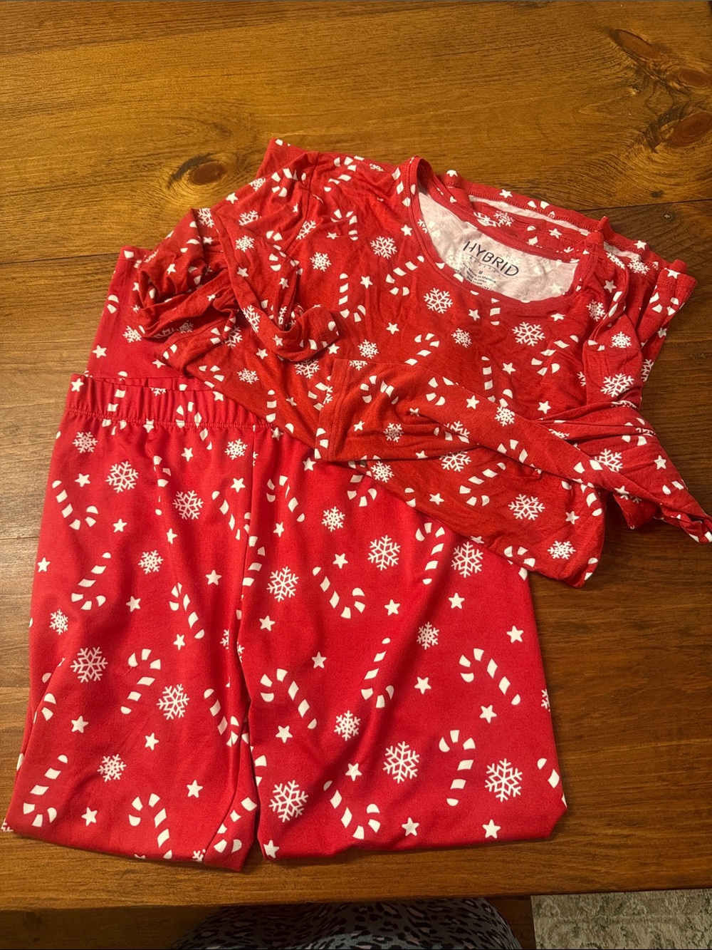 Hybrid Apparel Red Holiday Candy Cane & Snowflake Pajama Set